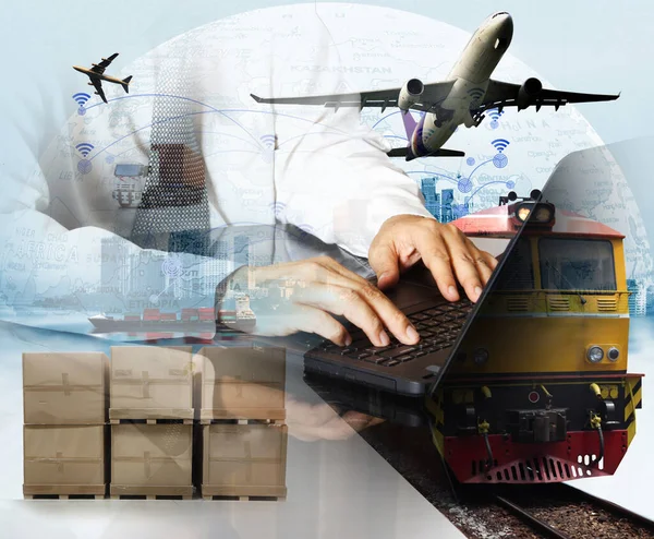 Global Business Van Container Cargo Goederentrein Voor Logistieke Import Export — Stockfoto