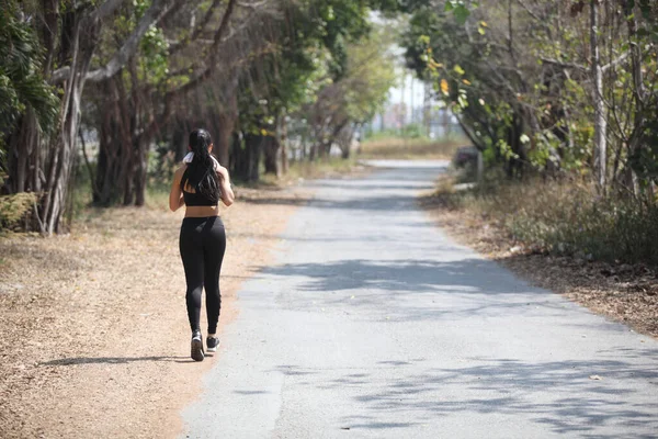 Runner Woman Running Outdoors Training Marathon Run Beautiful Fit Asian — Stock Photo, Image