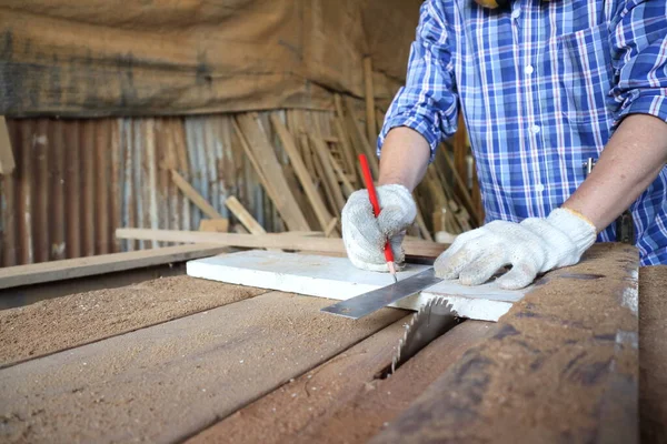 Carpenter Working Workshop Man Work Wood Image Mature Carpenter Workshop — Stock Photo, Image