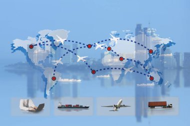 Dünya çapında kargo taşımacılığı veya küresel iş yönetimi veya ithalat-ihracat ticari lojistik, nakliye sektörü