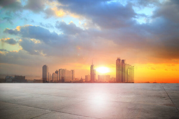 Urban landscape road with city background 