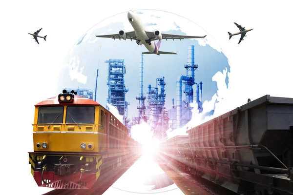 Global business of Container Cargo freight train for logistic import export, Business logistics concept ,  Air cargo trucking , rail transportation  , On-time delivery