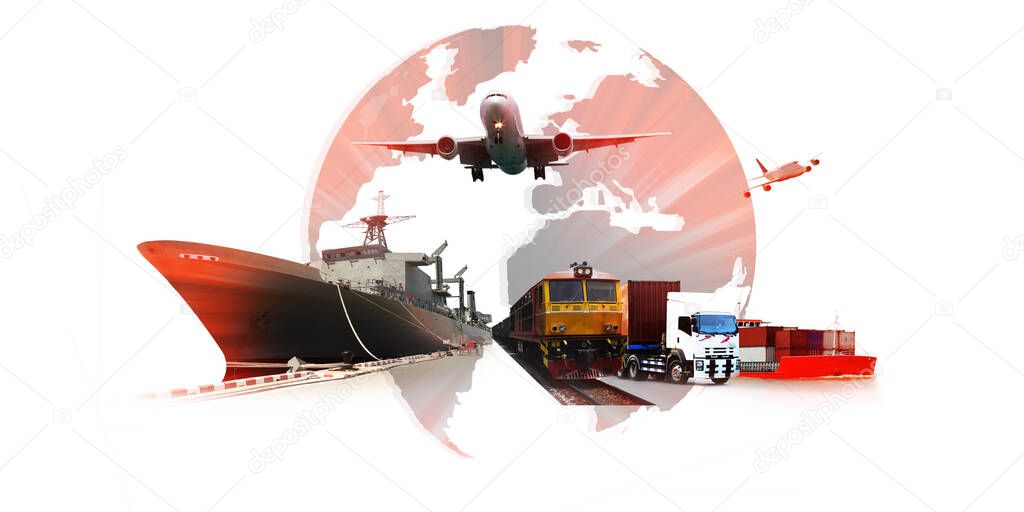 The world logistics  background or transportation Industry or shipping business, Container Cargo  shipment , truck delivery, airplane , import export Concept