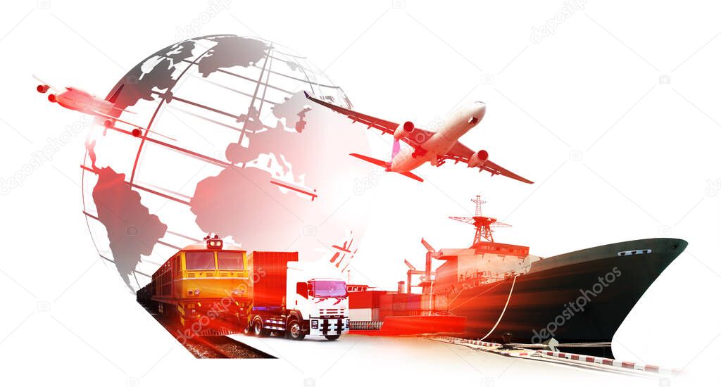 The world logistics  background or transportation Industry or shipping business, Container Cargo  shipment , truck delivery, airplane , import export Concept