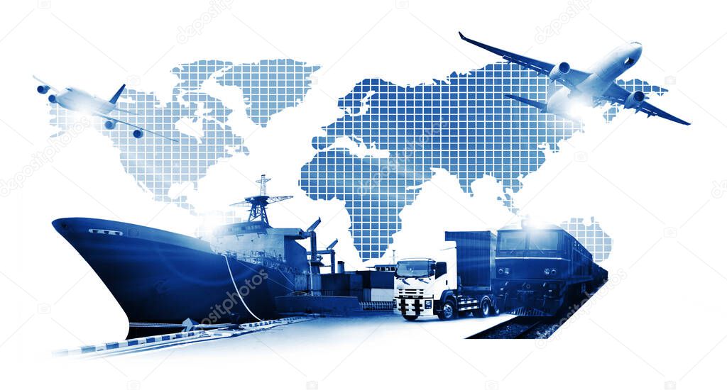 The world logistics  background or transportation Industry or shipping business, Container Cargo  shipment , truck delivery, airplane , import export Concept