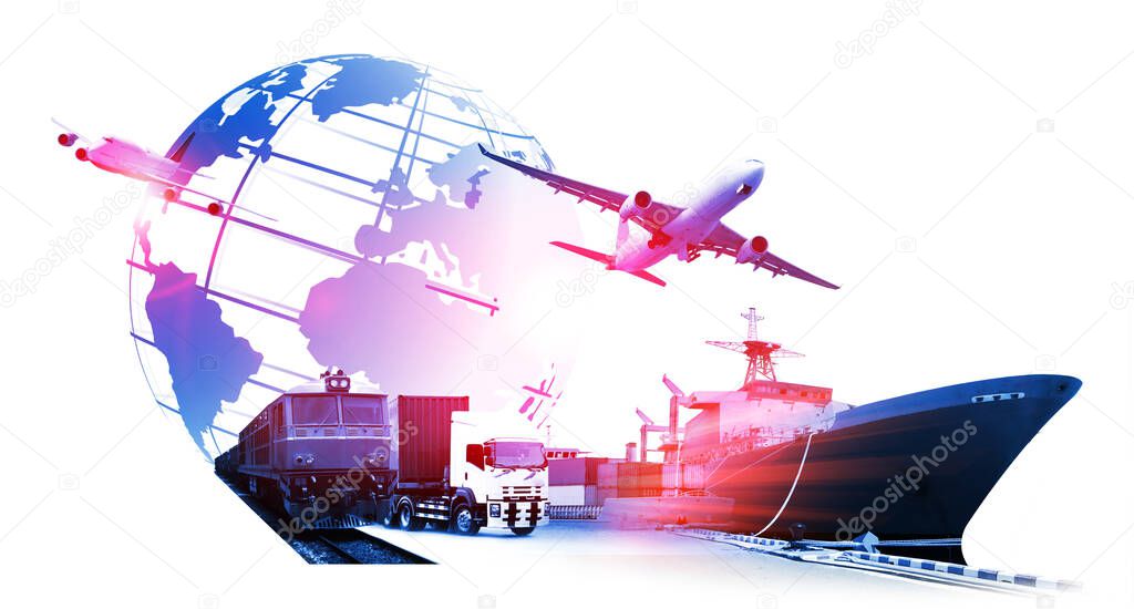 The world logistics  background or transportation Industry or shipping business, Container Cargo  shipment , truck delivery, airplane , import export Concept