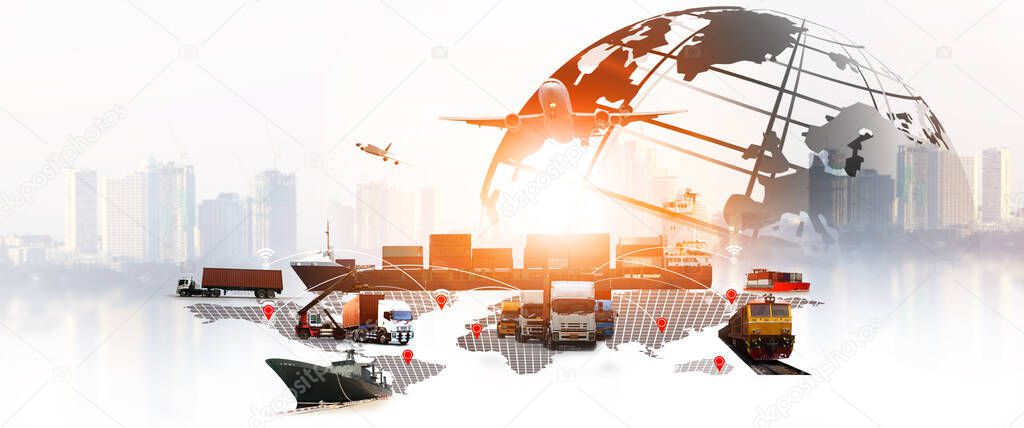 The world logistics  background or transportation Industry or shipping business, Container Cargo  shipment , truck delivery, airplane , import export Concept