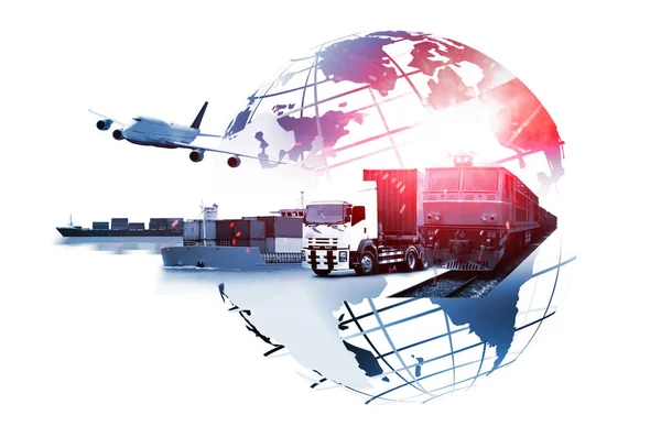 Die Weltweite Logistik Gibt Weltkarte Mit Logistischen Netzwerkverteilung Hintergrund Und — Stockfoto