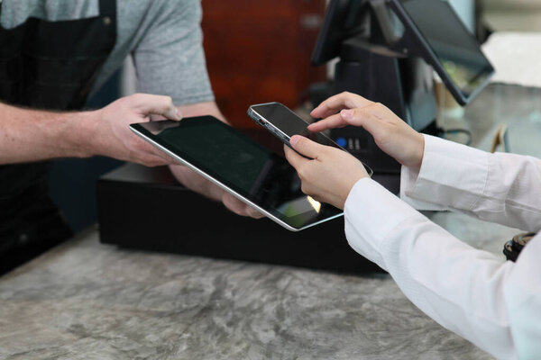  business concept. motion of business people. payment by phone new normal