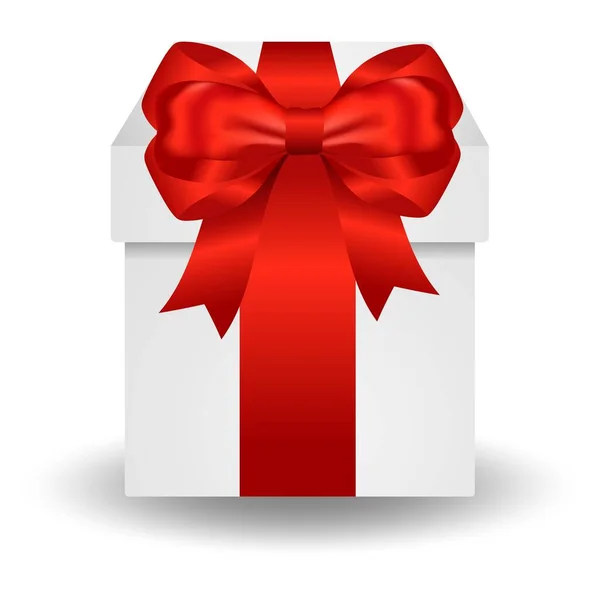 Κουτί Δώρου Κόκκινη Κορδέλα Λευκό Φόντο Εικονογράφηση Διανύσματος Μονό Κουτί — Διανυσματικό Αρχείο