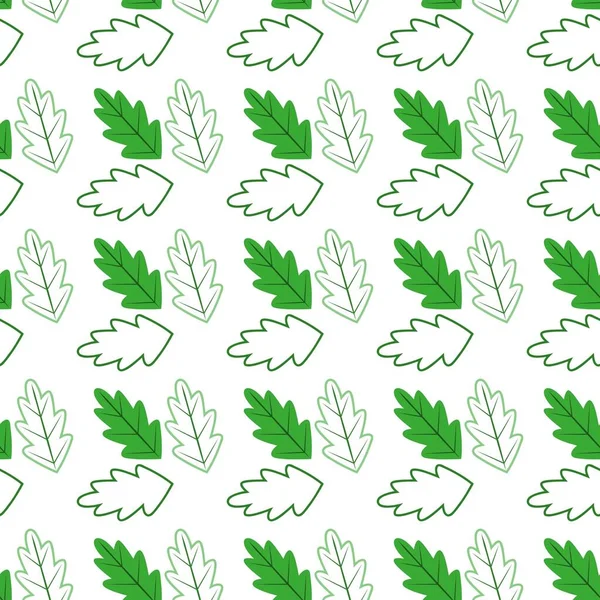 Meşe yaprakları ve beyaz arka plandaki ana hatları. Meşe yapraklı kusursuz vektör deseni. Mevsimlik orman dekorasyonu.