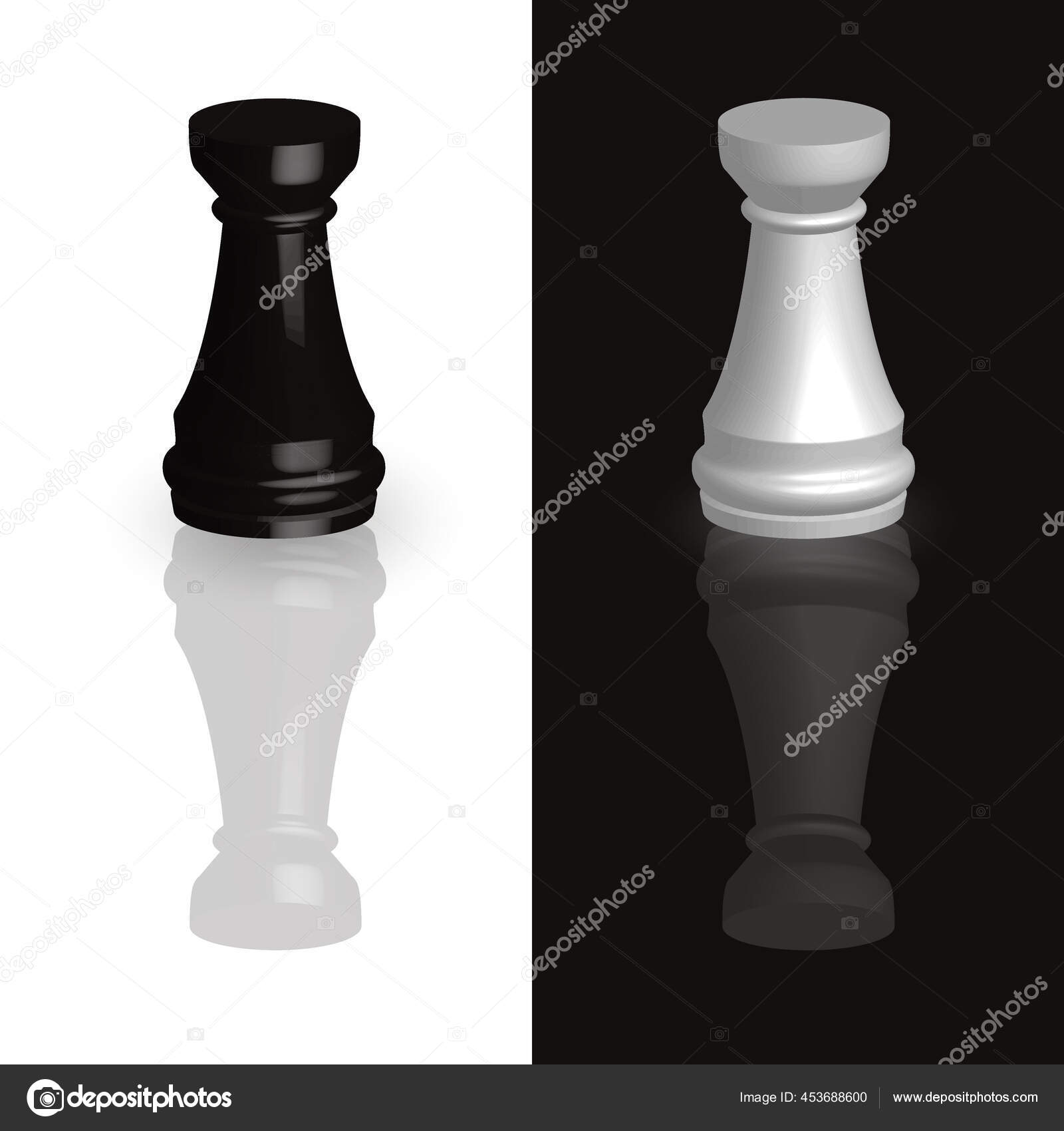 3d rendering black and white chess pieces pawn rook knight bishop