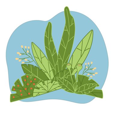 tropical green plants in a flat style