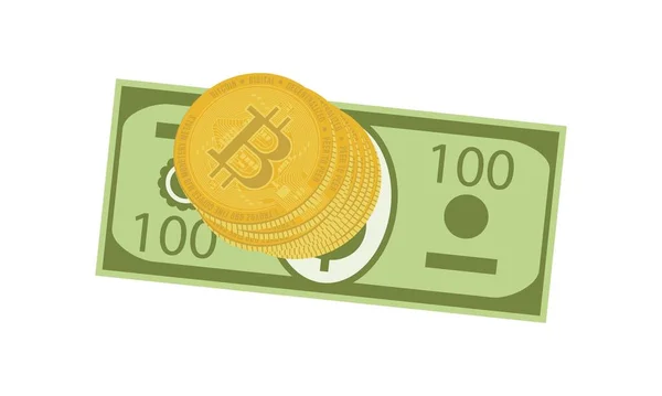 Monedas de inversión Dólar estadounidense y bitcoins — Vector de stock