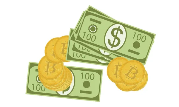 Dólares americanos e Bitcoin ouro digital — Vetor de Stock