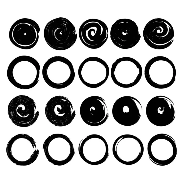 Eine Reihe von runden Pinselstrichen schwarzer Farbe — Stockvektor
