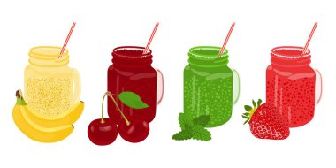 Meyve suyu ve cam kavanozlar. 