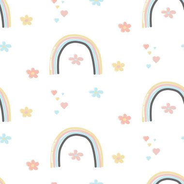 Fantasy seamless pattern with cartoon rainbow