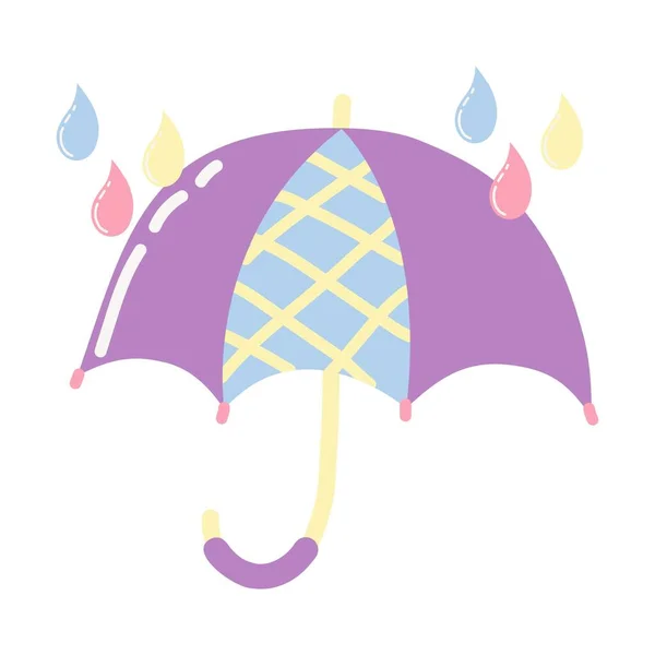 Purple umbrella with raindrops in cartoon — Stock Vector