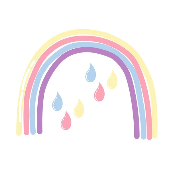 Baśniowa tęcza z kolorowymi kroplami deszczu — Wektor stockowy