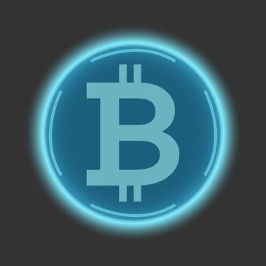 Koyu arkaplanda mavi parlayan bitcoin düğmesi