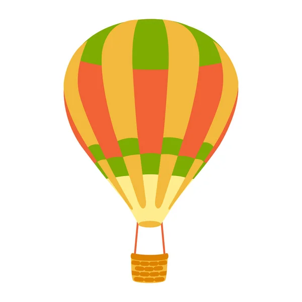 Striped hot air balloon in cartoon style on white — Wektor stockowy