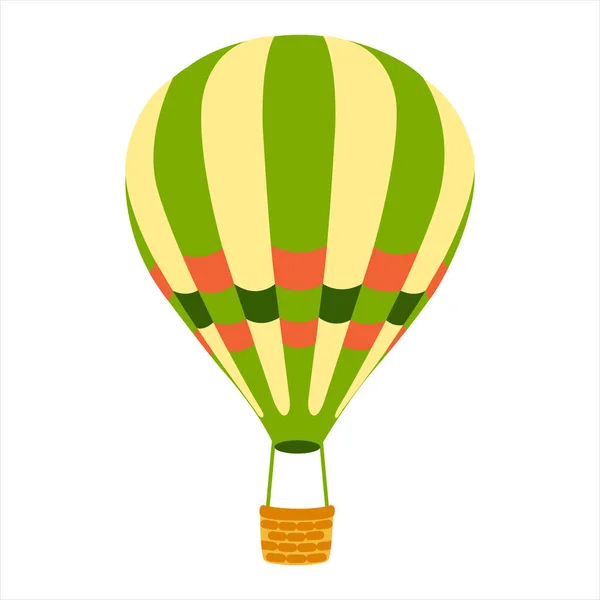 .Striped hot air balloon in cartoon style on white — Wektor stockowy