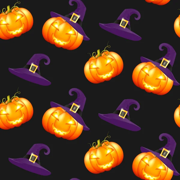 Patrón calabazas de Halloween sobre fondo oscuro — Archivo Imágenes Vectoriales