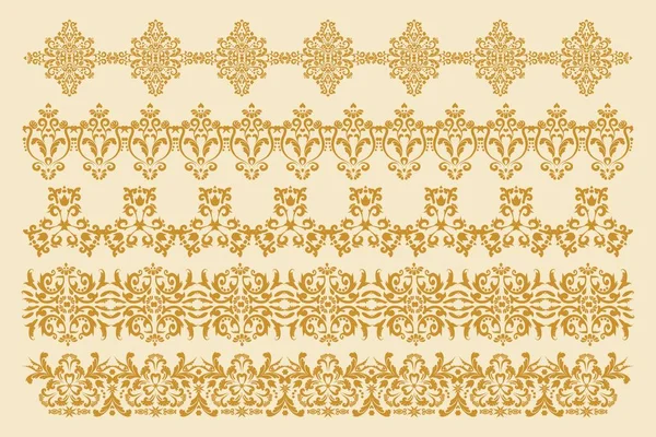 Un ensemble de cinq bordures décoratives. Cadres Damas — Image vectorielle