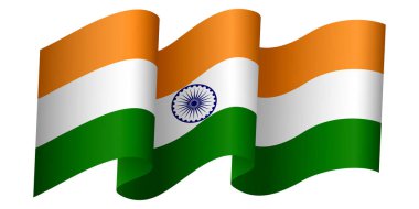 Turuncu beyaz ve yeşil çizgili ve mavi Ashoka çakra tekerlekli Hindistan bayrağı. Tatil için Hint ulusal sembolü illüstrasyonu