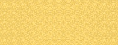 Sarı dalgalı arka plan. Kumaş, duvar kağıdı ve ambalaj vektör tasarımları için kusursuz geleneksel Seigaiha doğu süsü. Düzenlenebilir vektör illüstrasyonu.