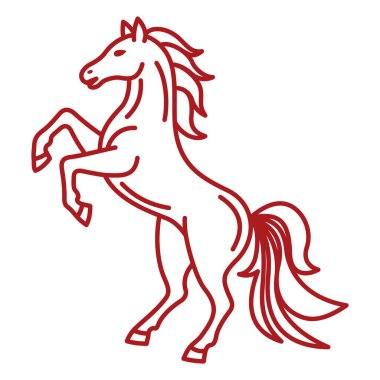 2026 yılının Çin Yeni Yılı at zodyaklarının kırmızı çizgili tabelaları. Beyaz arkaplanda izole edilmiş at ana hatları vektör çizimi