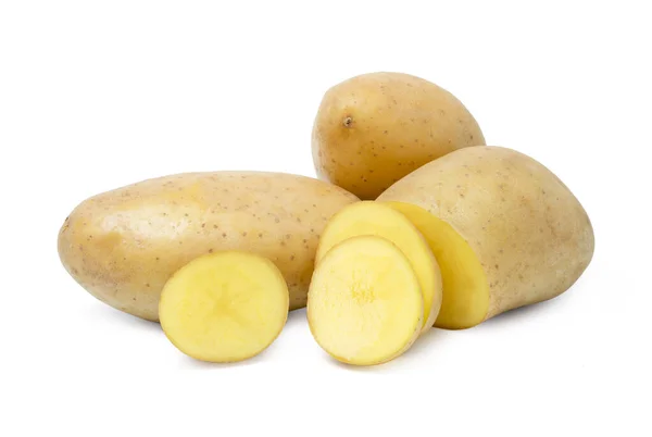 Batata Isolada Batata Inteira Cortar Legumes Batata Crua Fundo Branco — Fotografia de Stock