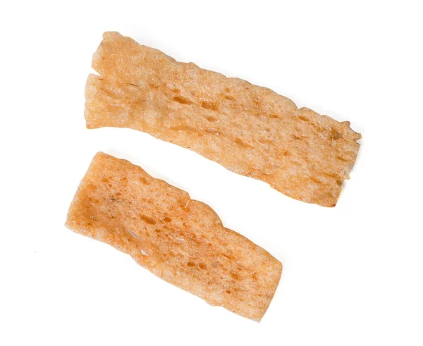 Cracker Riso Fritto Isolato Pesce Cracker Riso Piatto Bianco Sfondo — Foto Stock