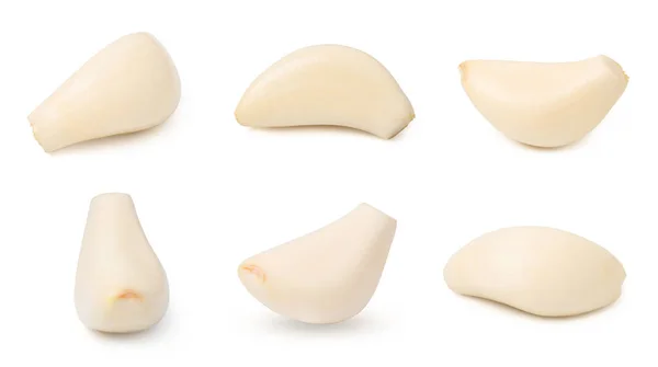 Koleksiyonu beyaz arkaplanda izole edilmiş taze sarımsak karanfilleri olarak ayarla.