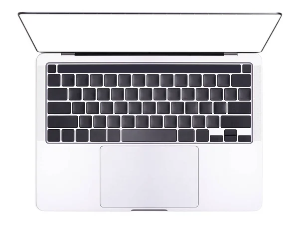 Odizolowany Laptop Top View Laptop Białym Ekranem Białym Tle Wysoka — Zdjęcie stockowe