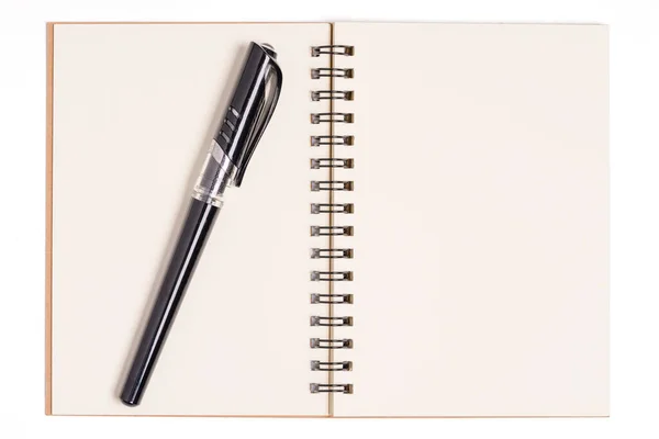 Caneta Caderno Isolados Visão Superior Notebook Kraft Espiral Frontal Página — Fotografia de Stock