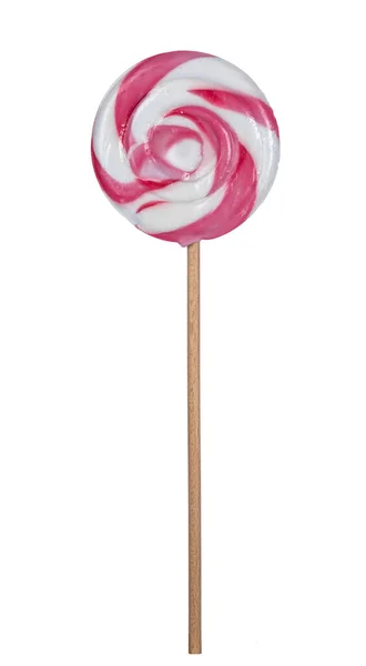Pink Andwhite Swirled Lolly Pop Isolated White Background — Stock Photo, Image