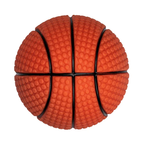 Oyuncak Siyah Turuncu Basketbolun Üst Görüntüsü Beyaz Bir Arkaplanda Izole — Stok fotoğraf