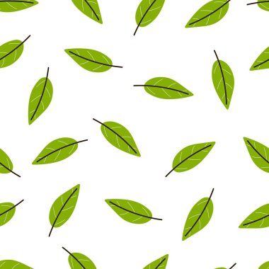 Yapraklı kusursuz desen. Düz vektör tarzı. El çizimi. kumaş, tekstil, baskı, ambalaj için tasarım
