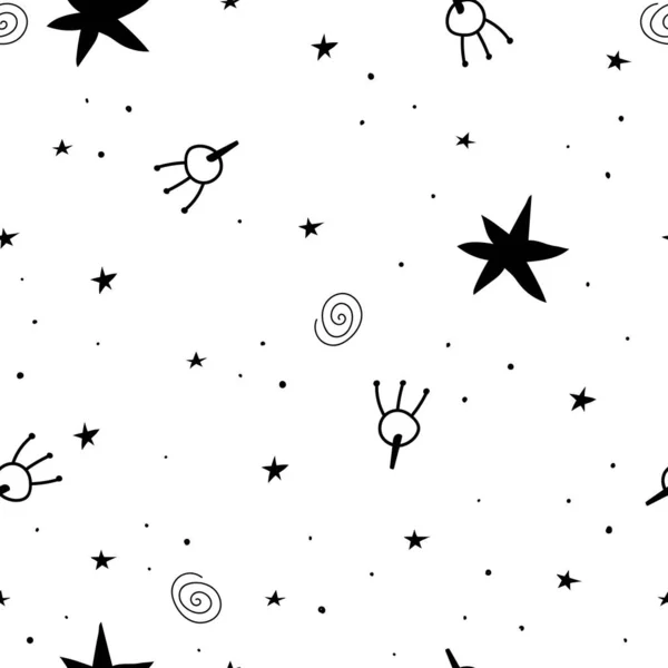 Seamless Pattern Stars Rocket Decor Elements Colorful Vector Kids Flat — Stock Vector