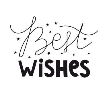 En iyi dileklerimle. El çizimi harfleri, dekorasyon unsurları. Tatil teması. Renkli vektör çizimi, düz stil. Tebrik kartları, yazdırma, poster tasarımı