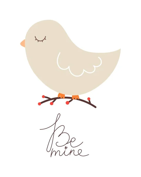 俺のものだ 漫画の鳥 手描きのレタリング カラフルなベクトルフラットイラストバレンタインデー グリーティングカード ポスターのためのロマンチックなデザイン — ストックベクタ