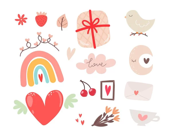 Juego Dibujos Animados Con Elementos Decorativos Para Día San Valentín — Vector de stock