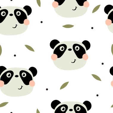 Çizgi filmlerdeki pandaların kusursuz desenleri. Çocuklar için renkli bir vektör. El çizimi, düz stil. bebek tasarımı kumaş, baskı, tekstil