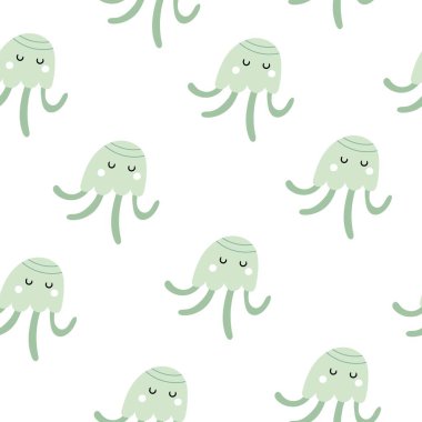 Karikatür ahtapot desenli denizaltı deseni. Çocuklar için renkli vektör düzlüğü. El çizimi. bebek tasarımı kumaş, baskı, ambalaj, tekstil