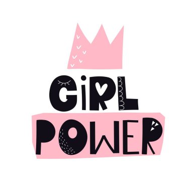 Kız gücü. El çizimi harfleri. Çocuklar için düz vektör çizimi. bebek tasarımı kartlar, baskılar 