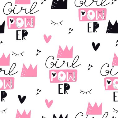 Kusursuz desenli, el çizimi harfleri, dekor elementleri. Çocuklar için düz vektör çizimi. Kumaş, tekstil, baskı ve ambalaj için bebek tasarımı.