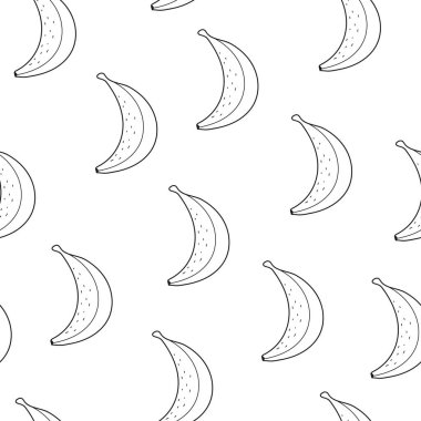 Çizgi filmlerdeki muzlar ve dekor elementleriyle kusursuz desen. Düz vektör tarzı. El çizimi. kumaş, tekstil, baskı, ambalaj için tasarım