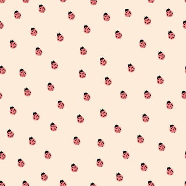 Uğur böceğiyle kusursuz desen. Çocuklar için renkli bir vektör, düz stil. Kumaş, tekstil, baskı ve ambalaj için bebek tasarımı